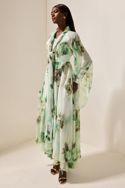 Lace Up Long Sleeve Maxi Dress