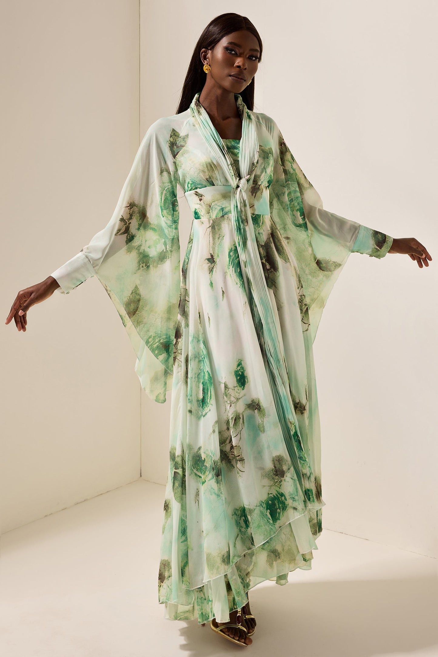 Lace Up Long Sleeve Maxi Dress