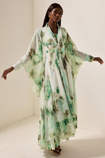 Lace Up Long Sleeve Maxi Dress