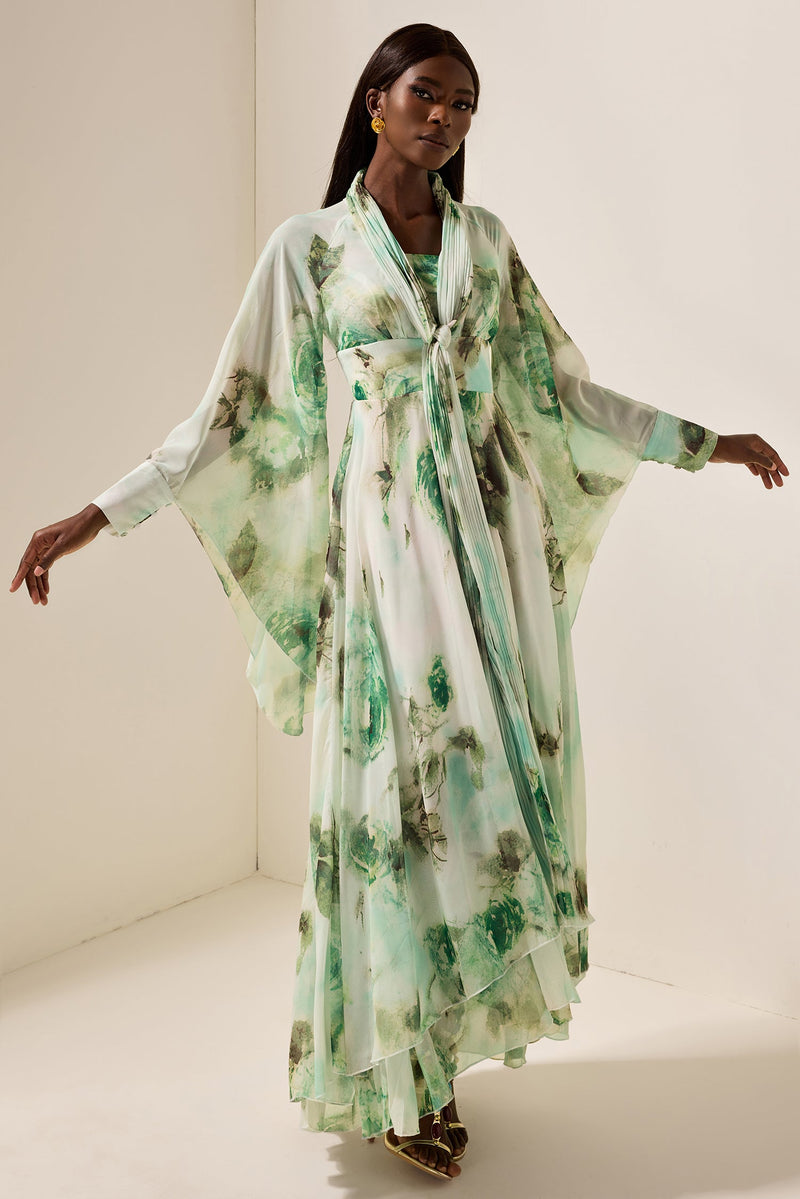 Lace Up Long Sleeve Maxi Dress