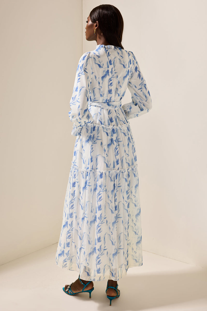 Frill Lantern Sleeve Maxi Dress With Belt