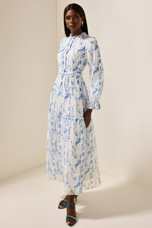 Frill Lantern Sleeve Maxi Dress With Belt