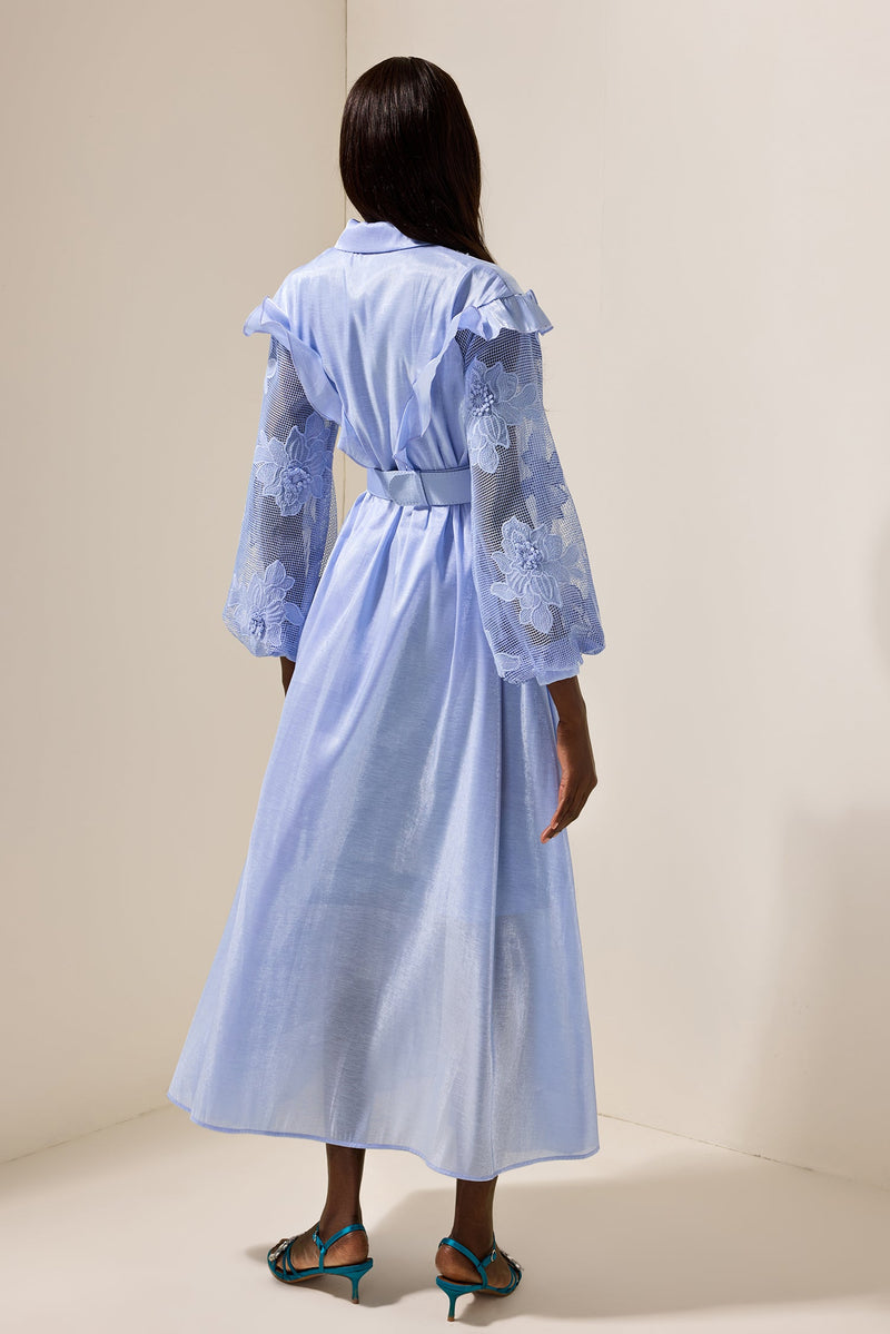 Lace Frill Midi Dress With Belt