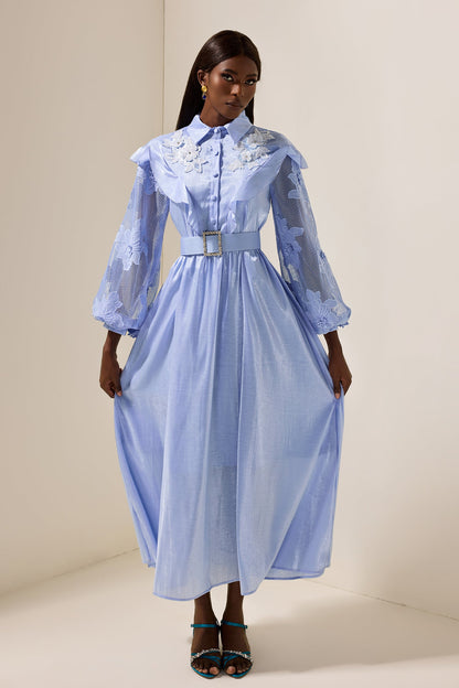 Lace Frill Midi Dress With Belt