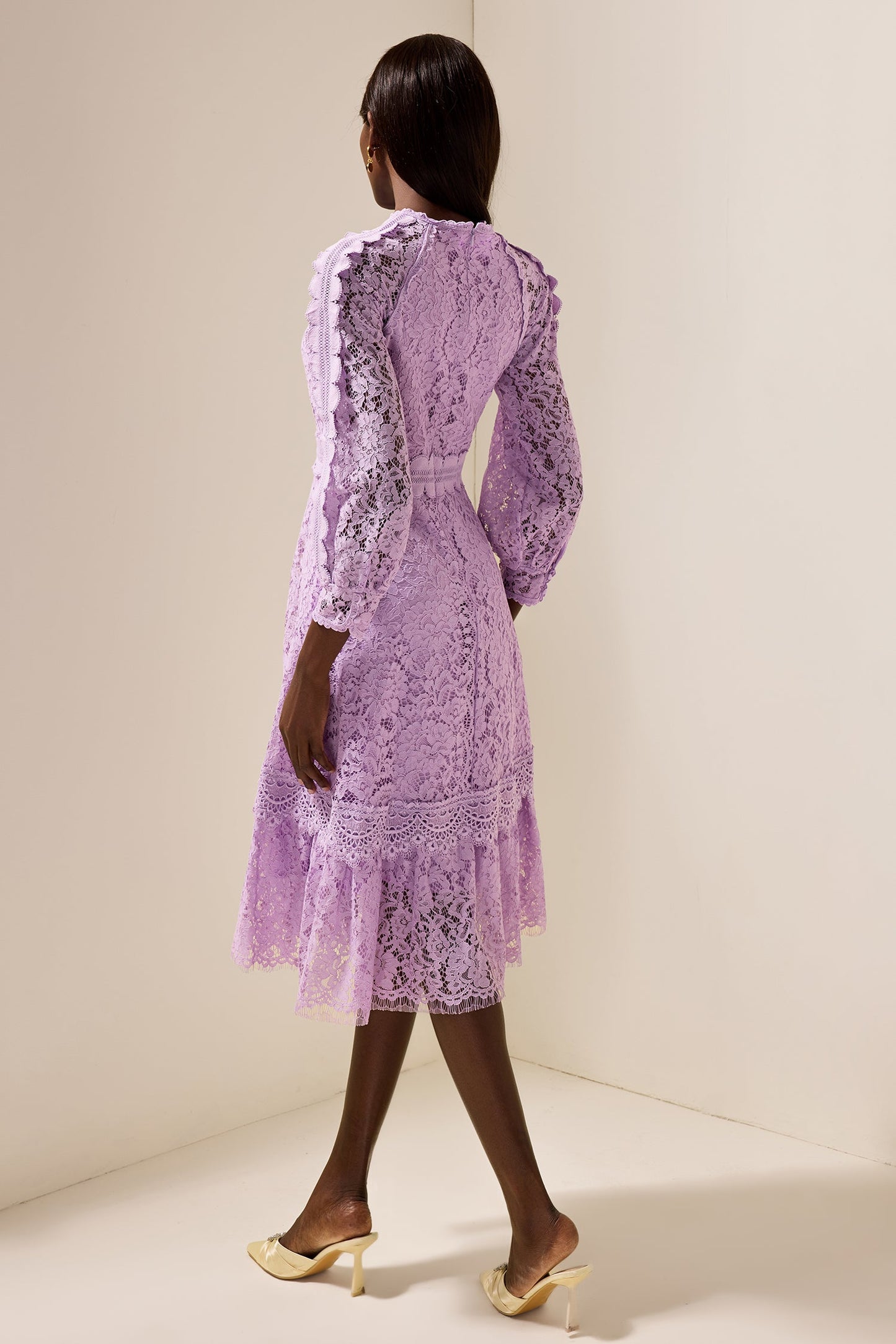 Embroidered Frill Midi Dress