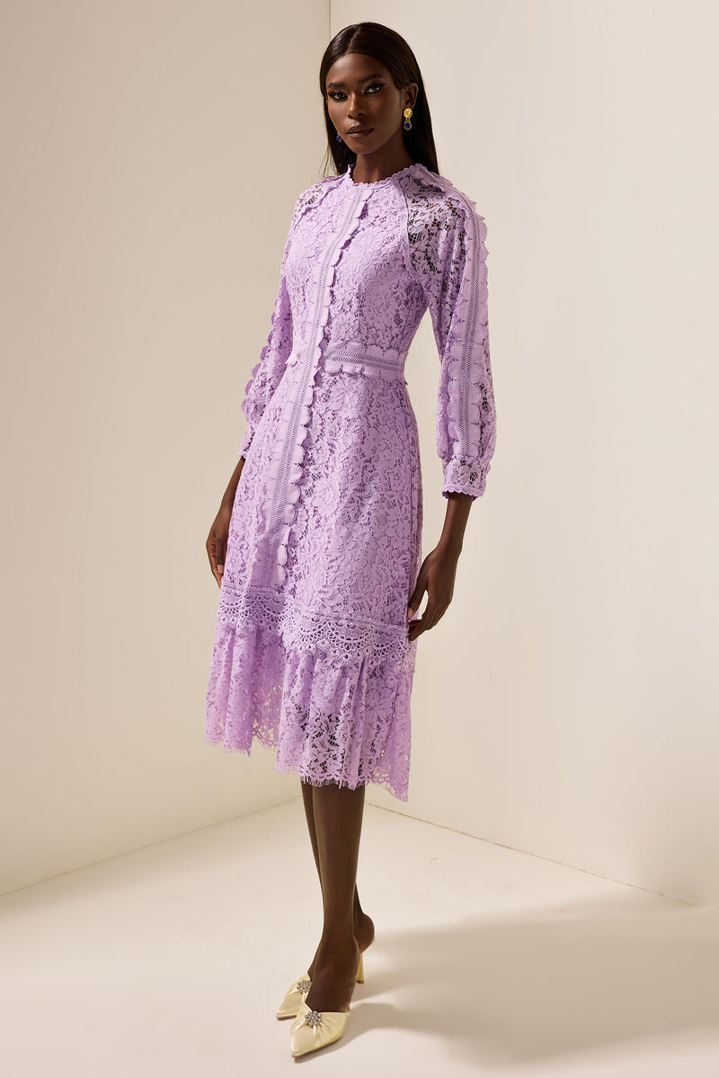 Embroidered Frill Midi Dress