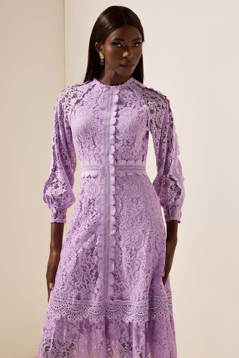 Embroidered Frill Midi Dress