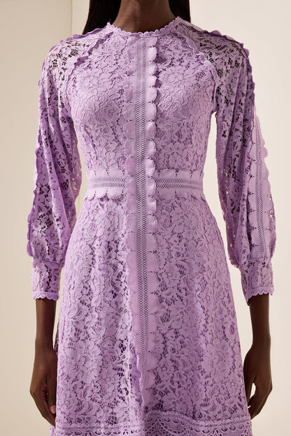 Embroidered Frill Midi Dress