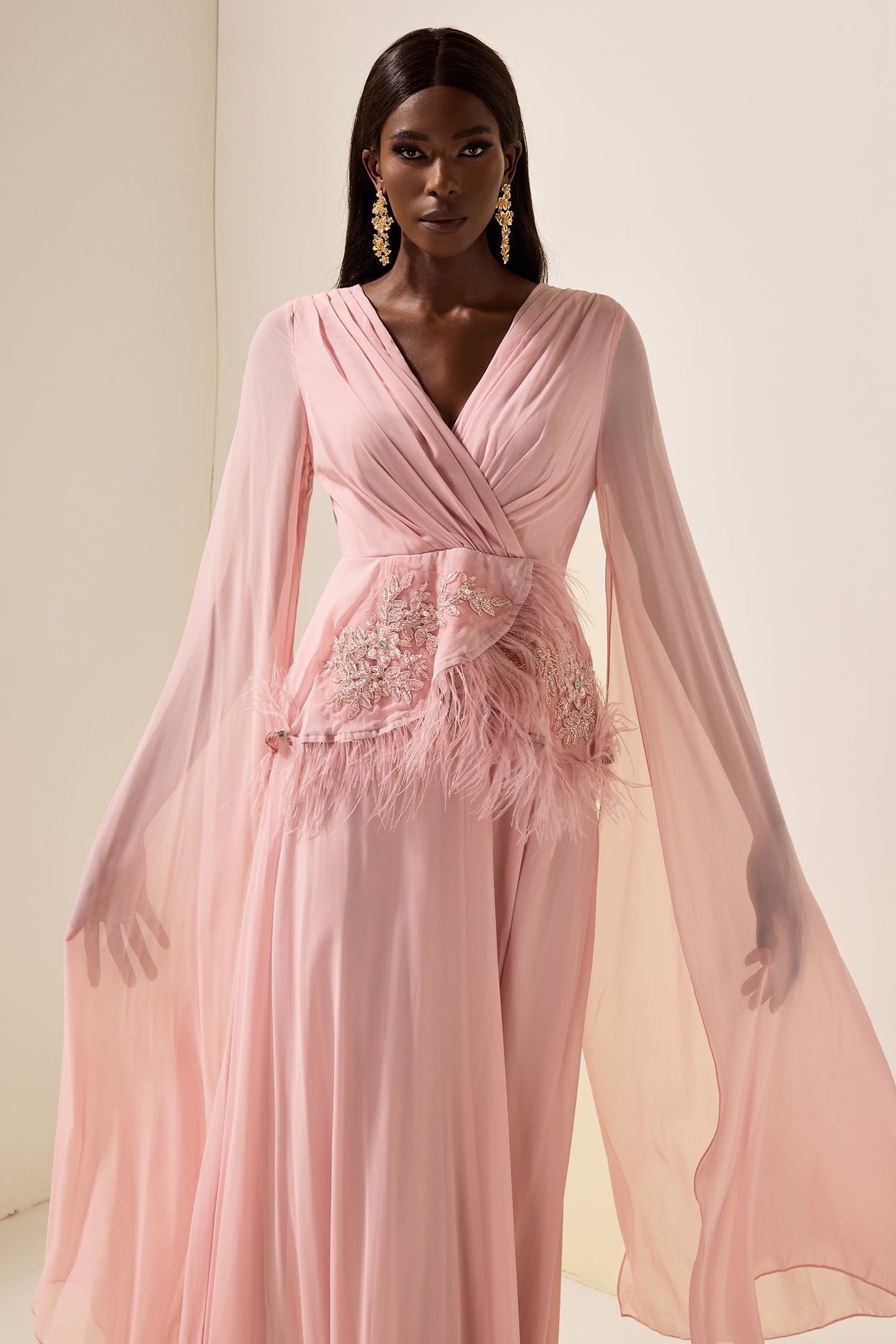 Embroidered Feather Maxi Dress