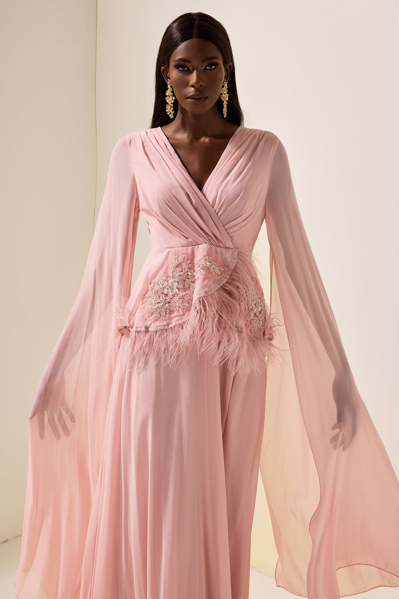 Embroidered Feather Maxi Dress