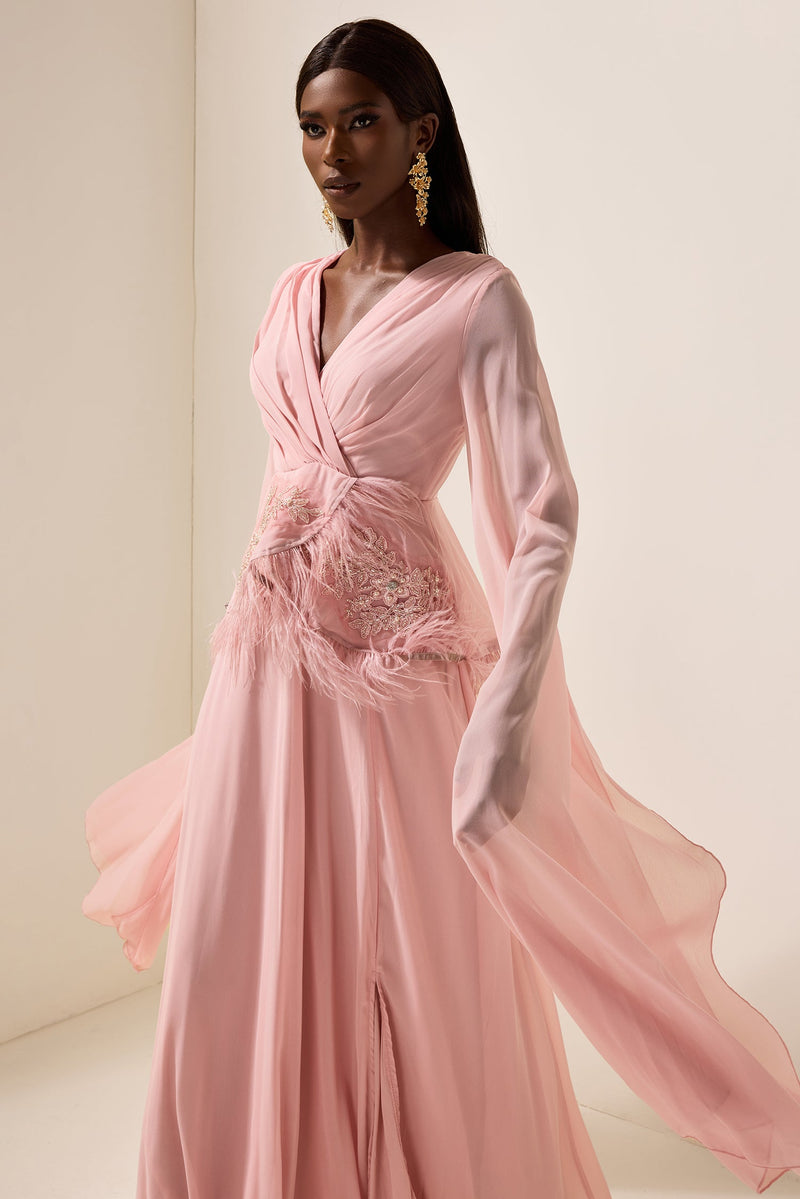 Embroidered Feather Maxi Dress