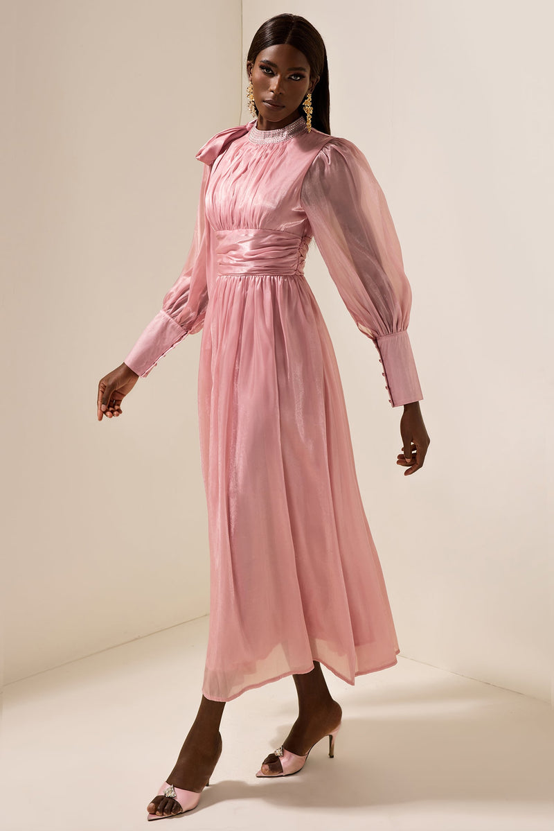 Rhinestone Ruched Midi Dress