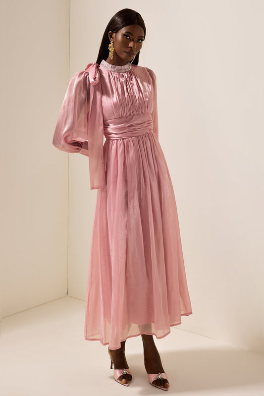Rhinestone Ruched Midi Dress