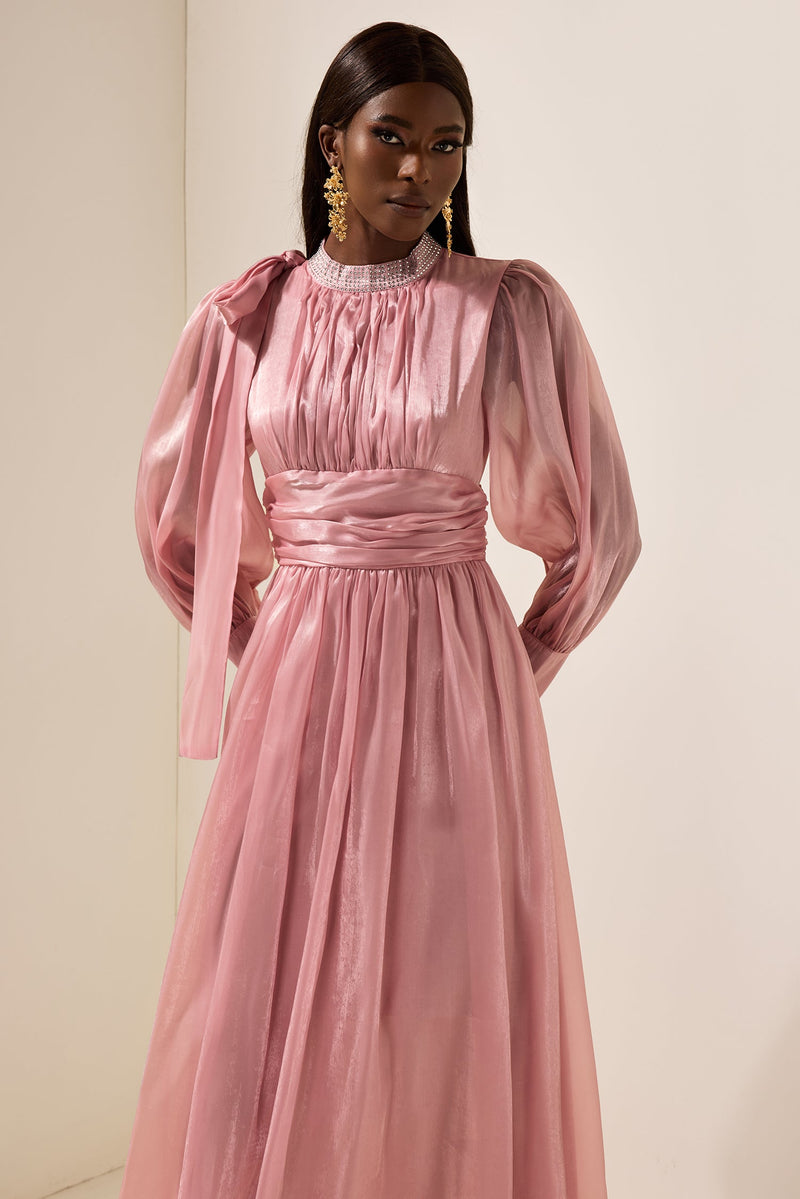 Rhinestone Ruched Midi Dress