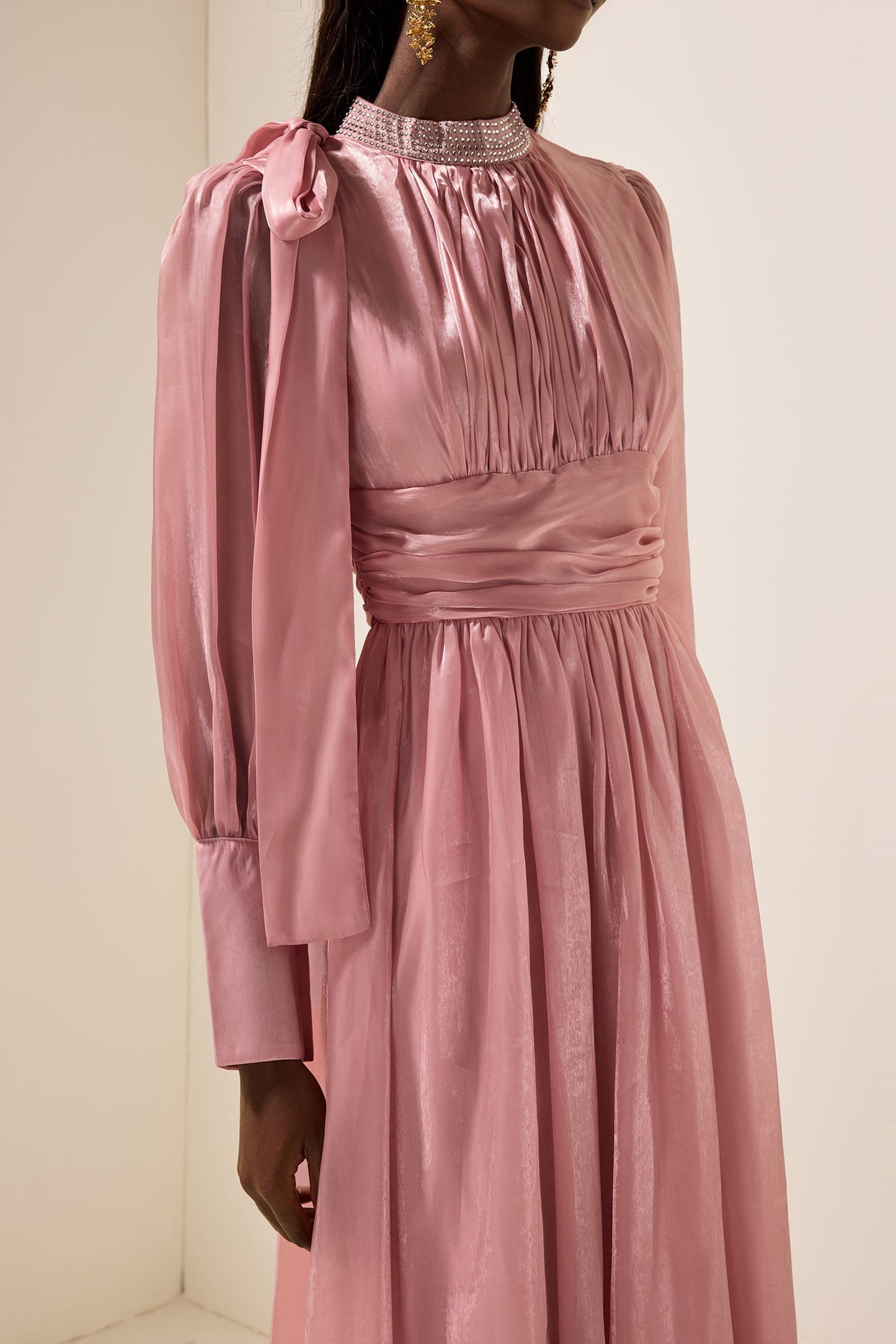 Rhinestone Ruched Midi Dress