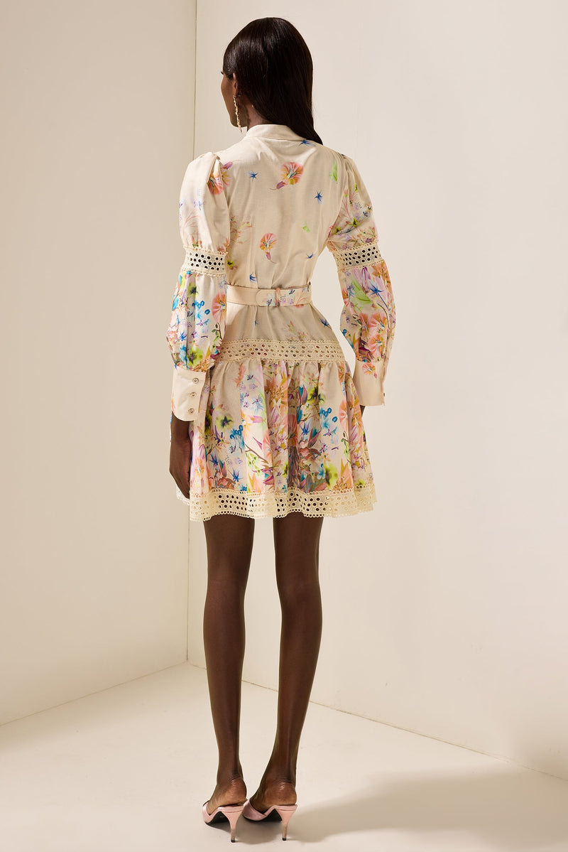 Lace Bottom Mini Dress With Belt