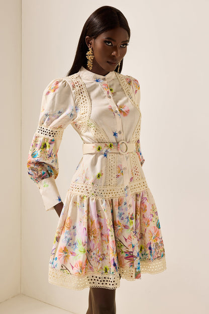 Lace Bottom Mini Dress With Belt