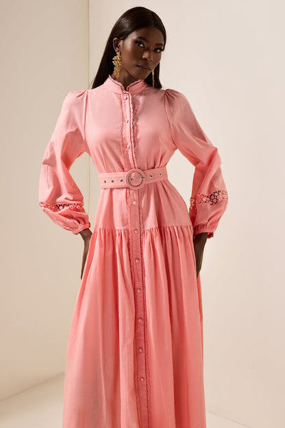 Lantern Sleeve With Belt Midi Dress