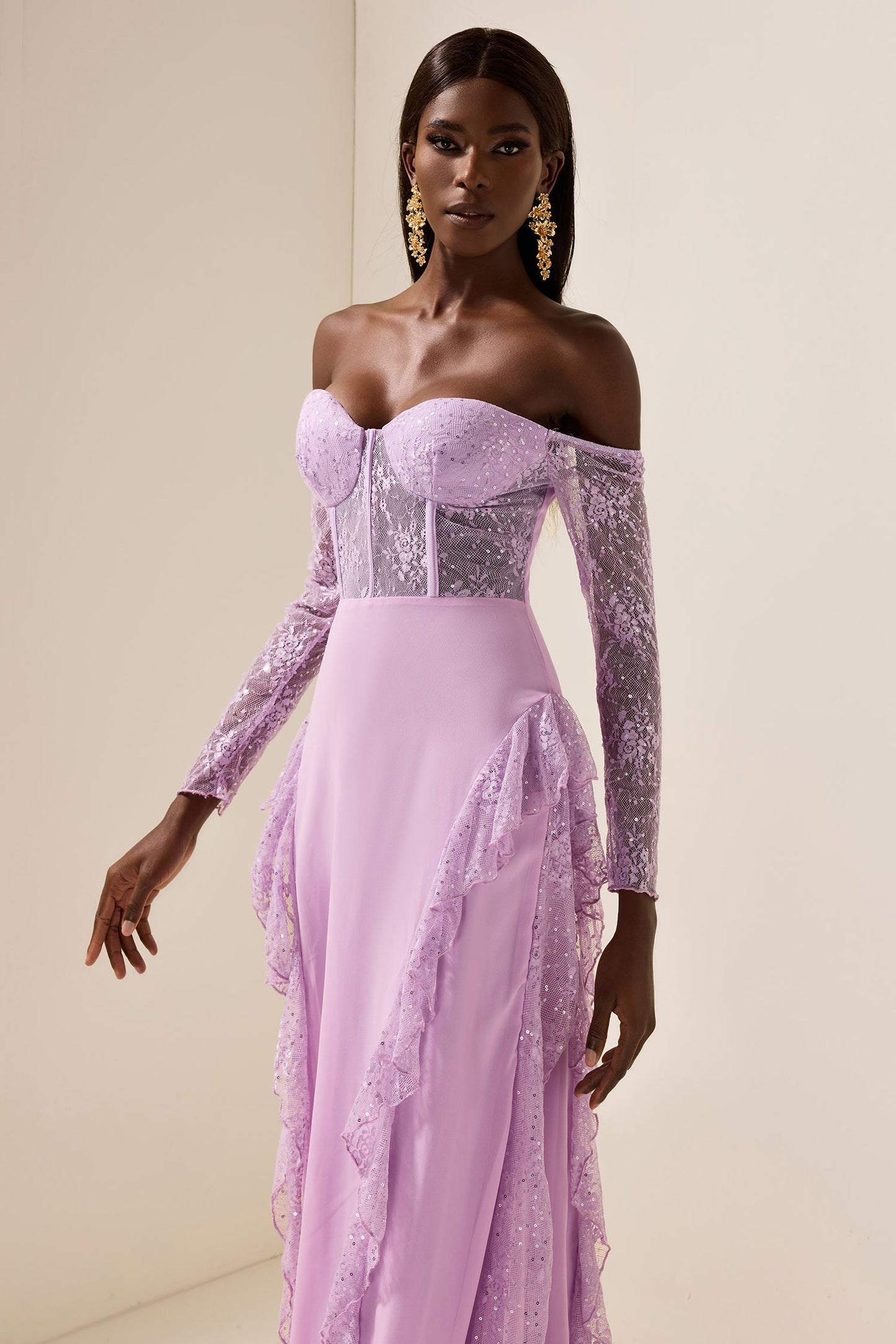 Lace Off-shoulder Maxi Dress