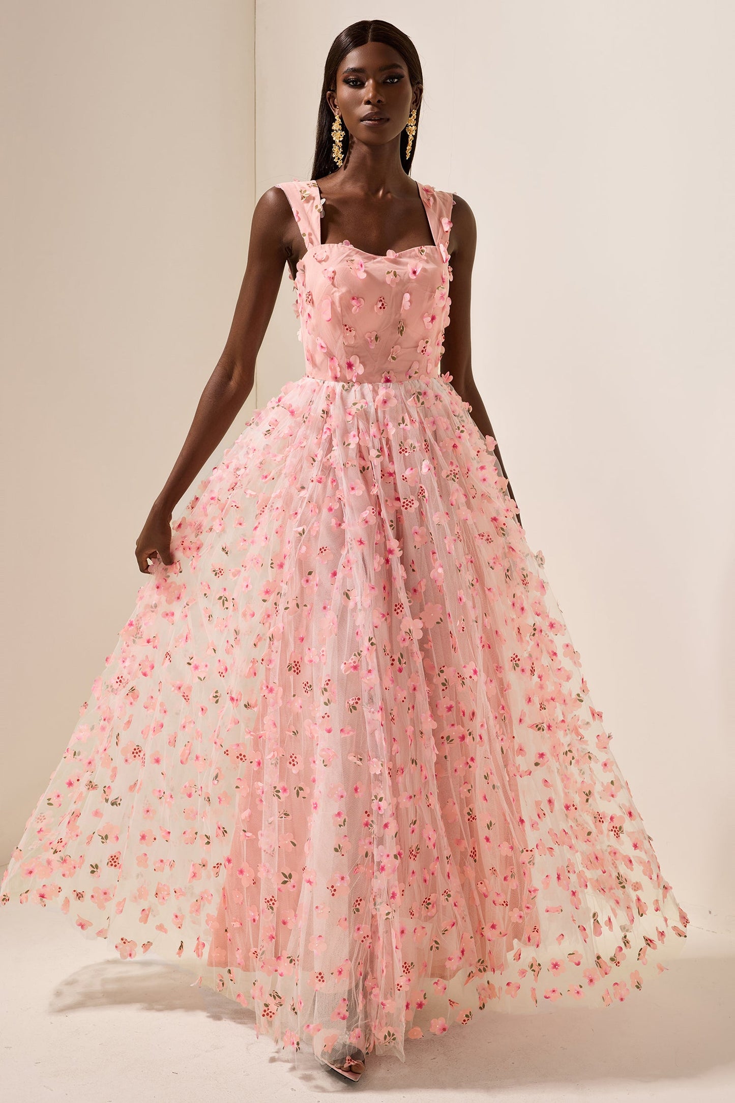 3d Mesh Sleeveless Maxi Dress