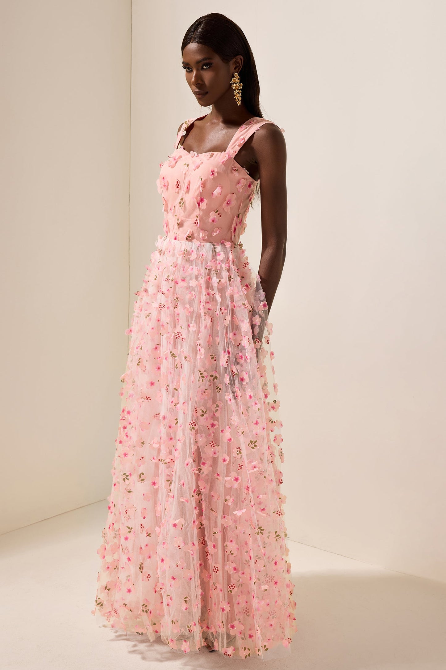 3d Mesh Sleeveless Maxi Dress