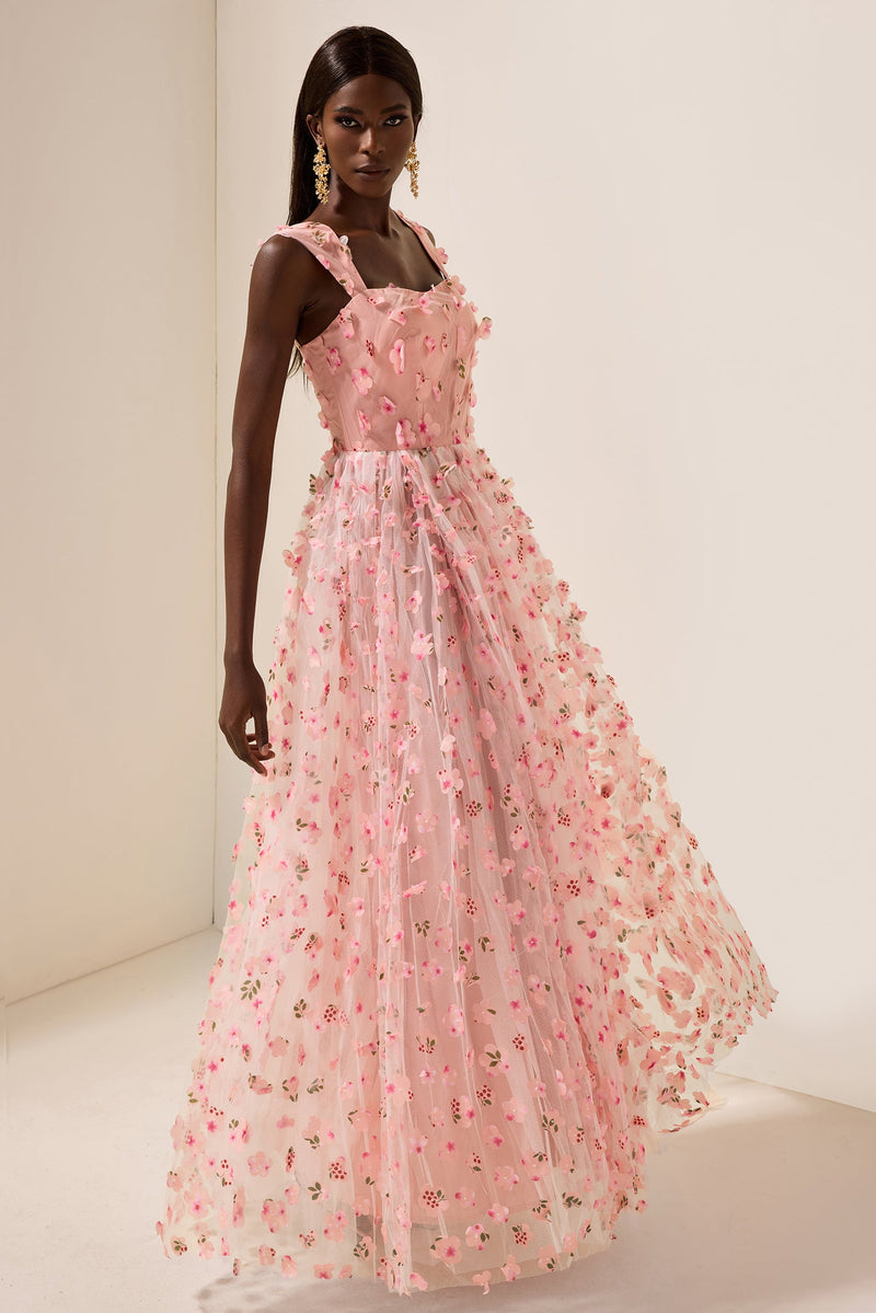 3d Mesh Sleeveless Maxi Dress