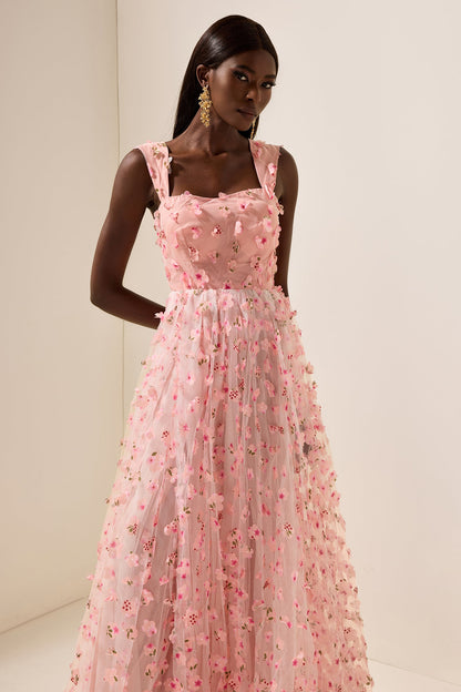 3d Mesh Sleeveless Maxi Dress