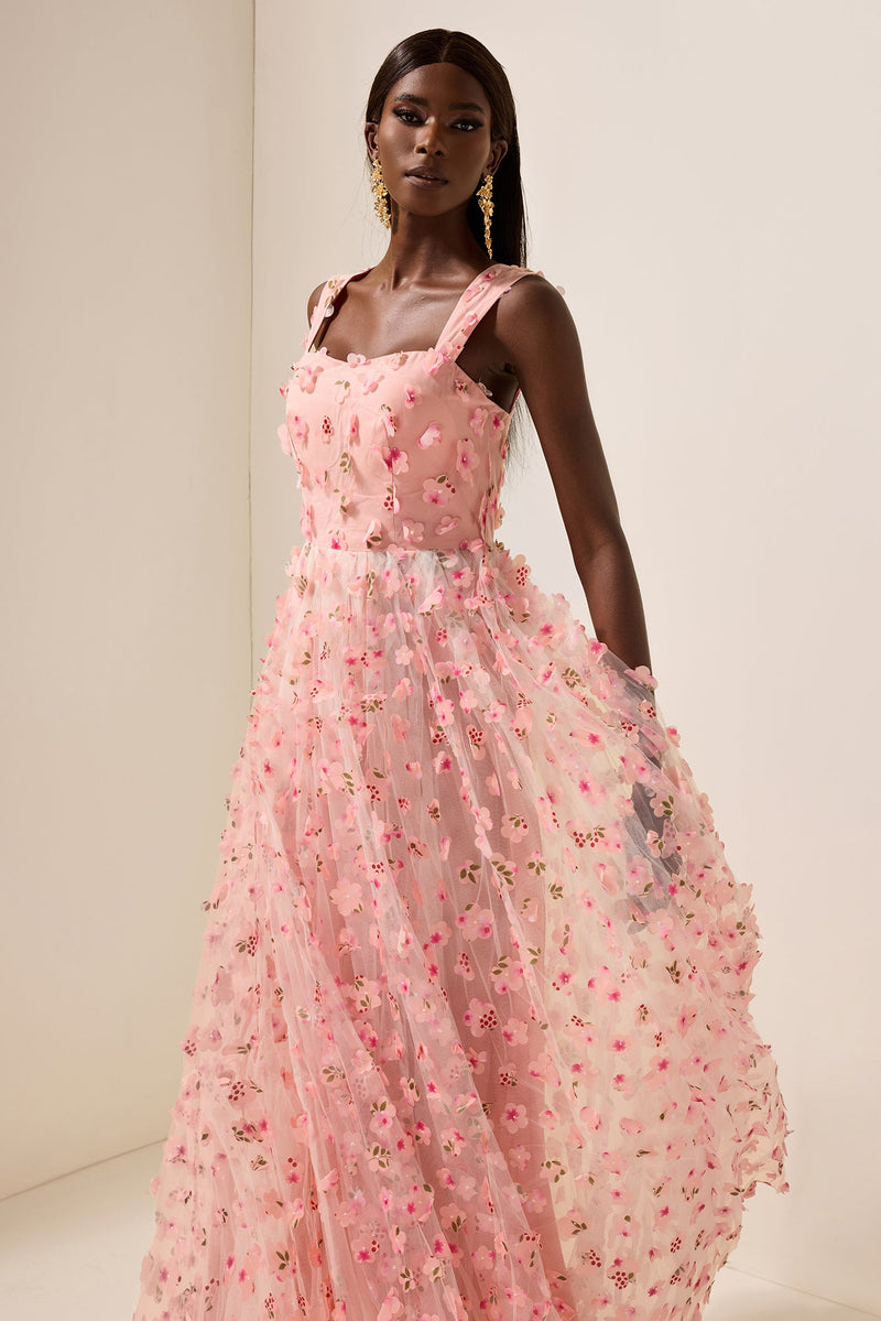 3d Mesh Sleeveless Maxi Dress