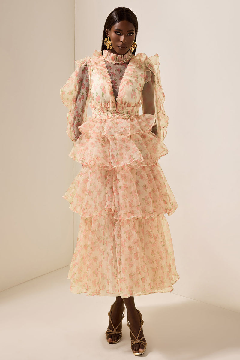 Long Sleeve Smocking Tiered Midi Dress