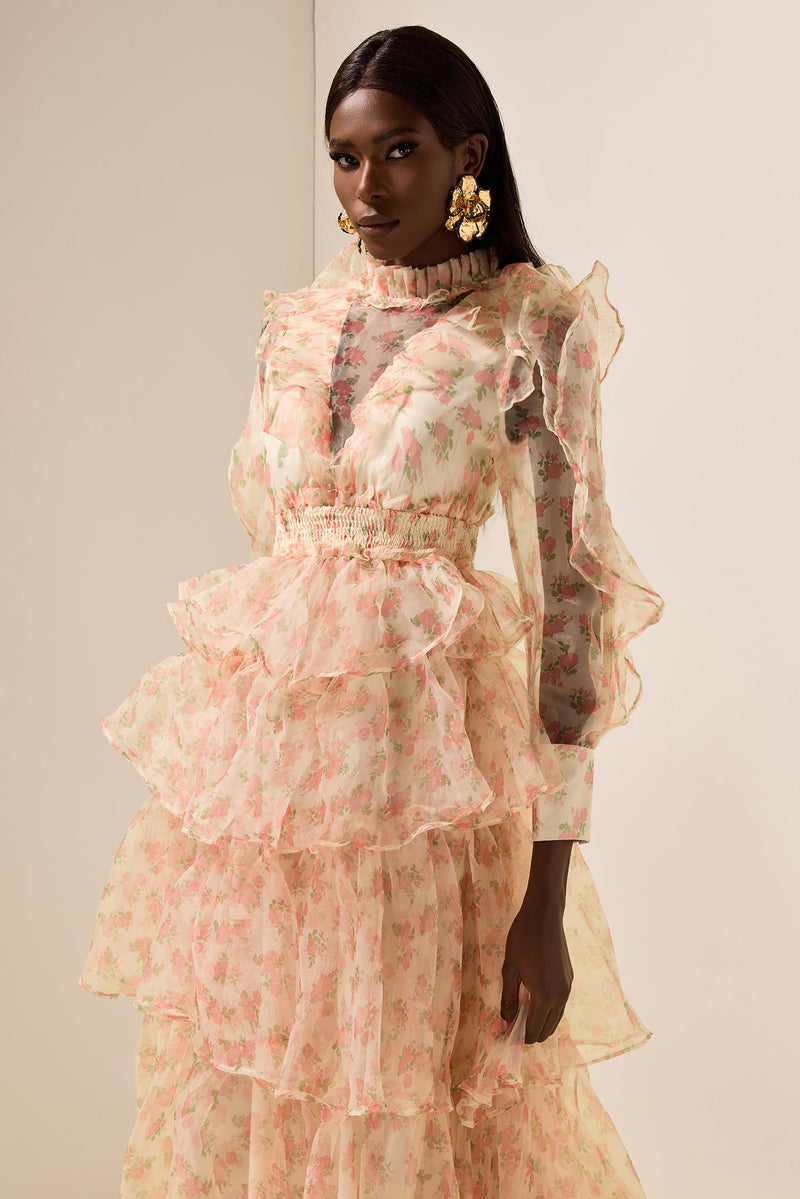 Long Sleeve Smocking Tiered Midi Dress