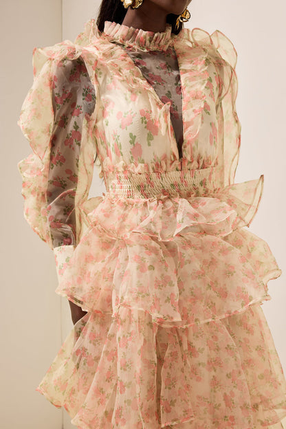 Long Sleeve Smocking Tiered Midi Dress