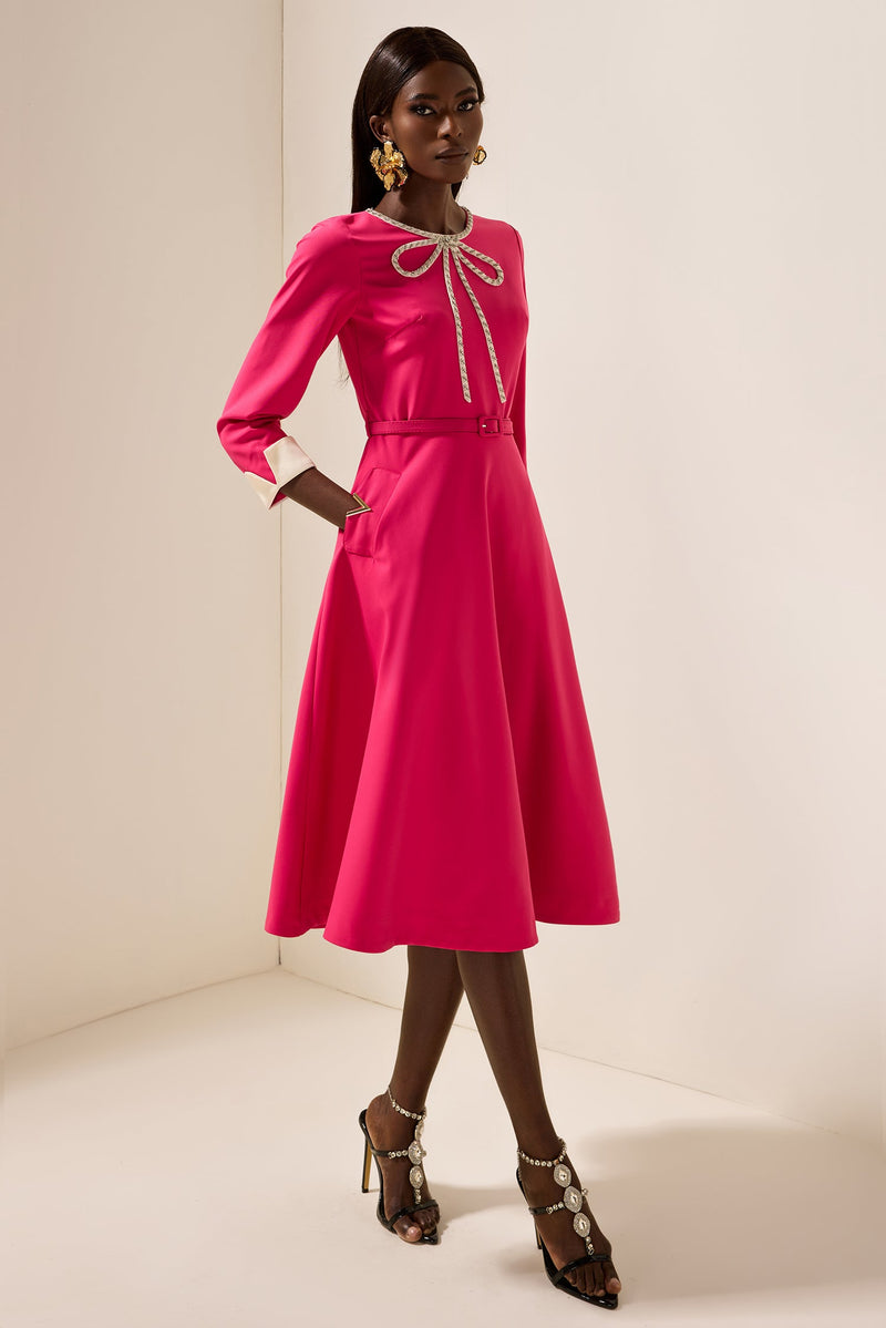 Rhinestone Midi Dress With Belt