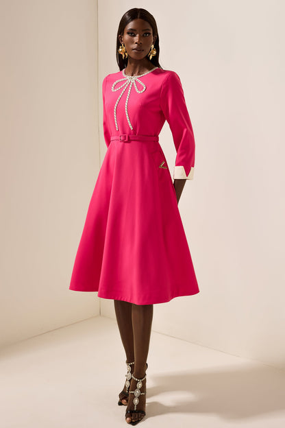 Rhinestone Midi Dress With Belt