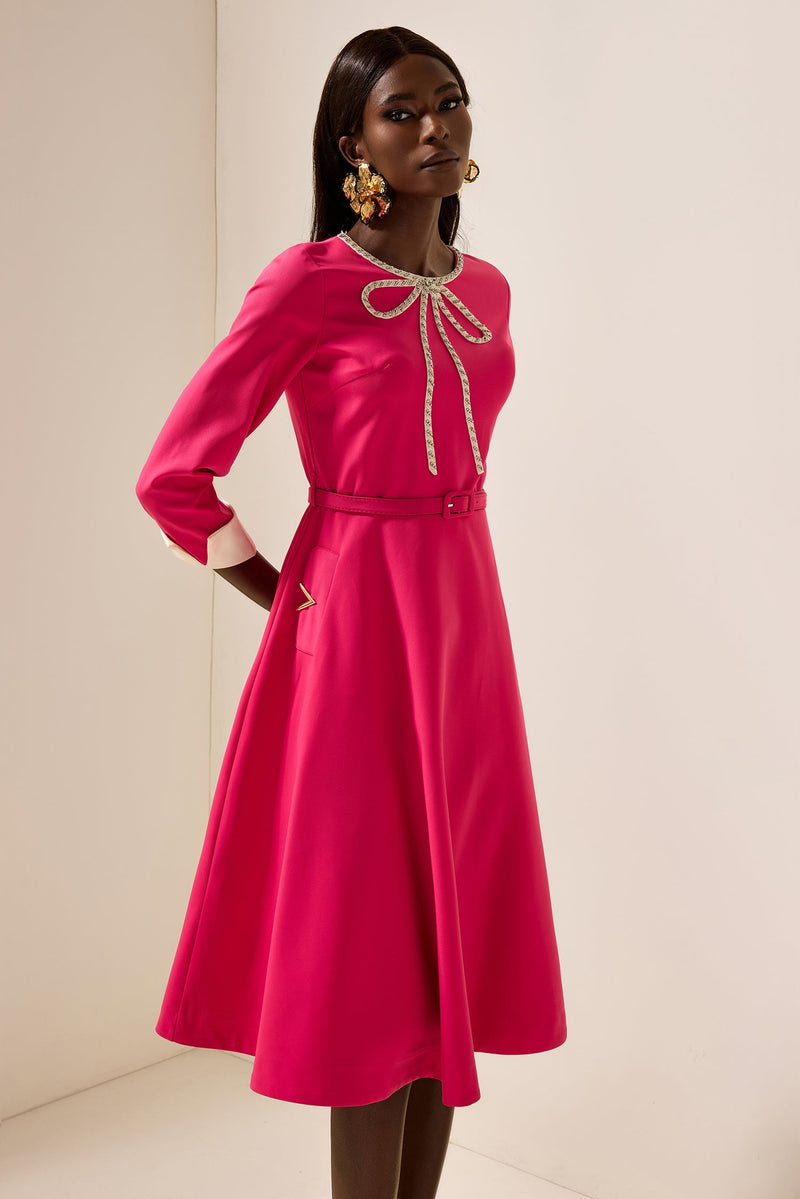 Rhinestone Midi Dress With Belt