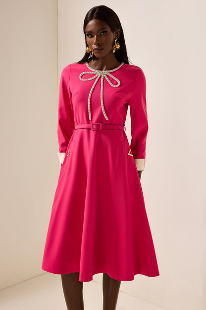Rhinestone Midi Dress With Belt