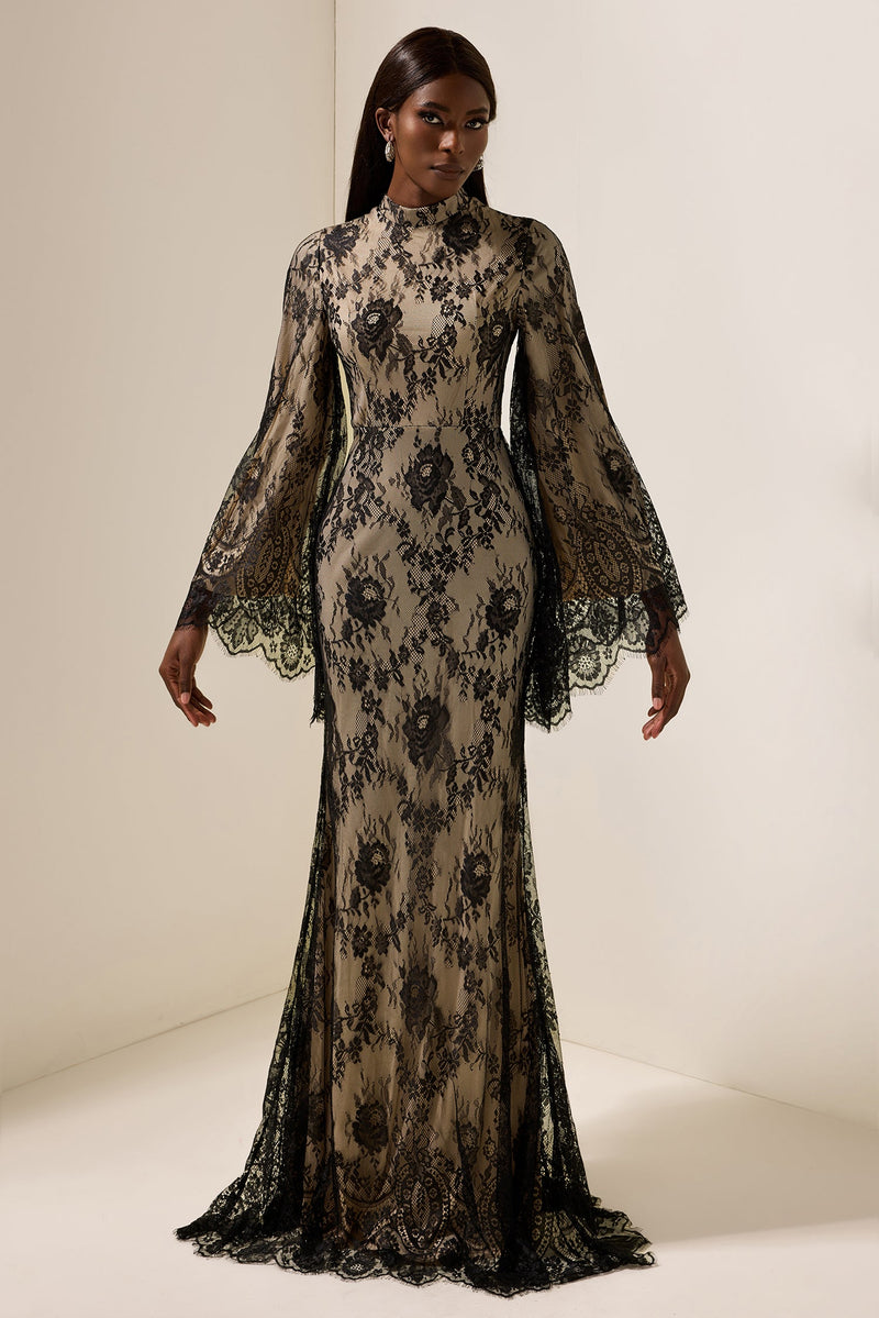 Lace Long Sleeve Midi Dress