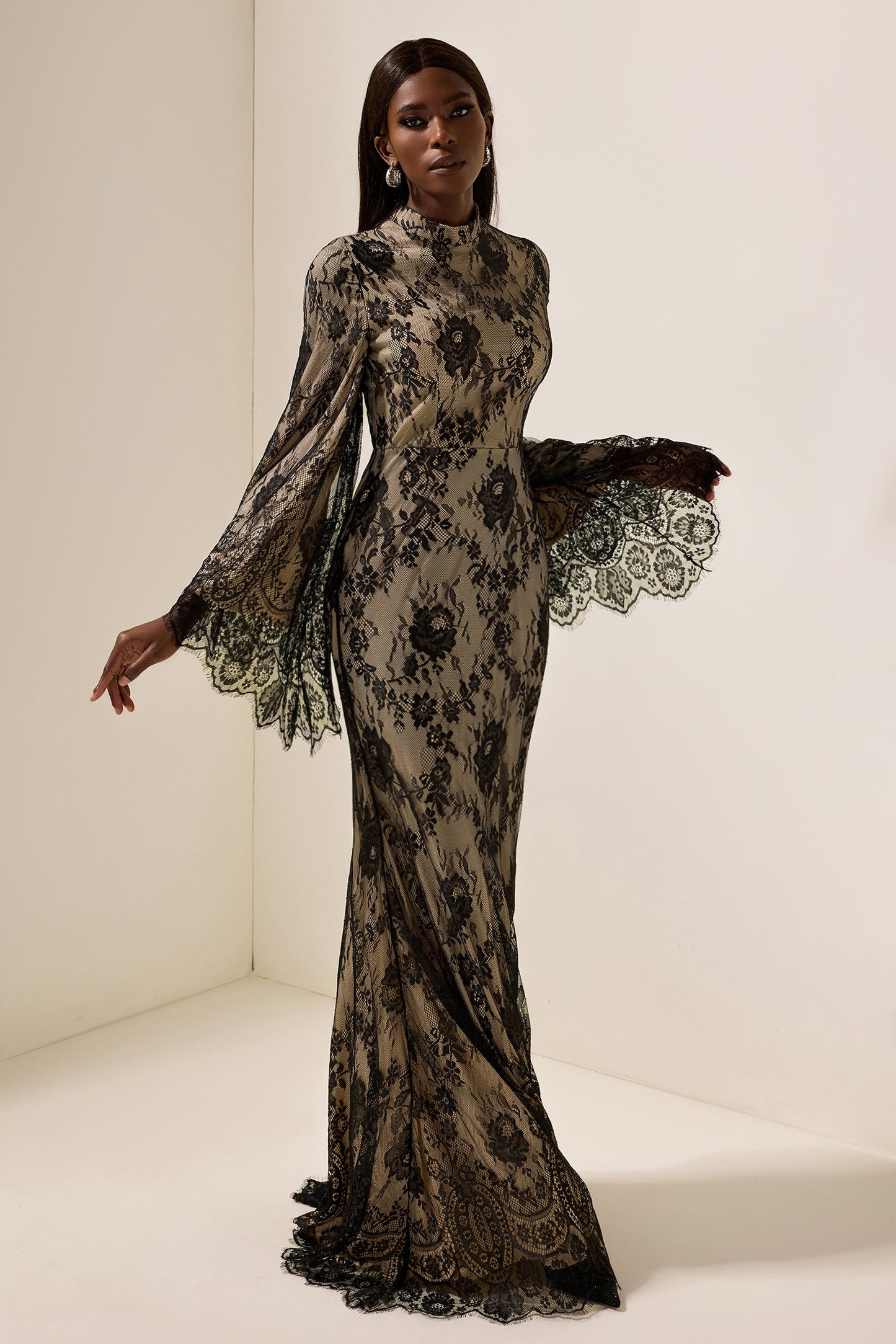 Lace Long Sleeve Midi Dress