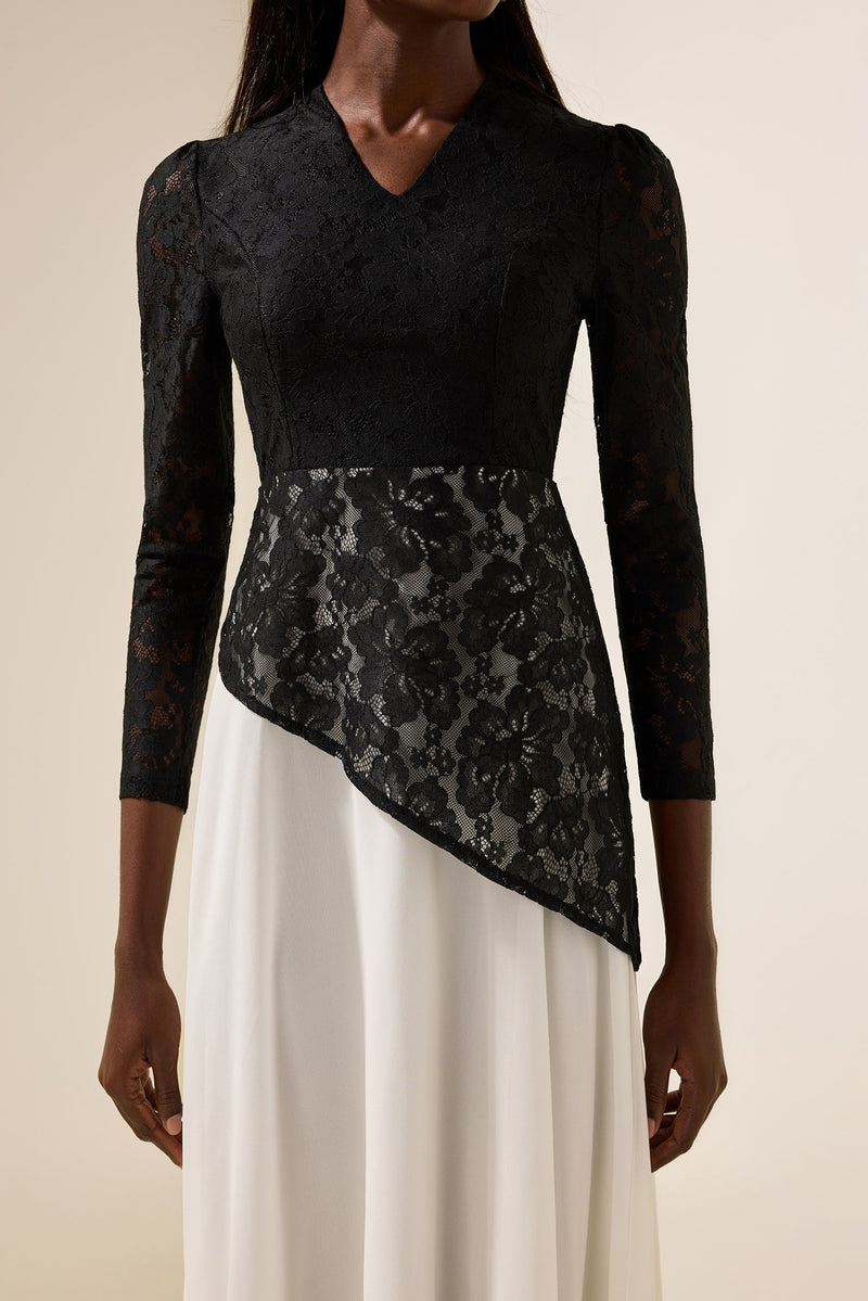 Lace Splicing Chiffon V-neck Midi Dress