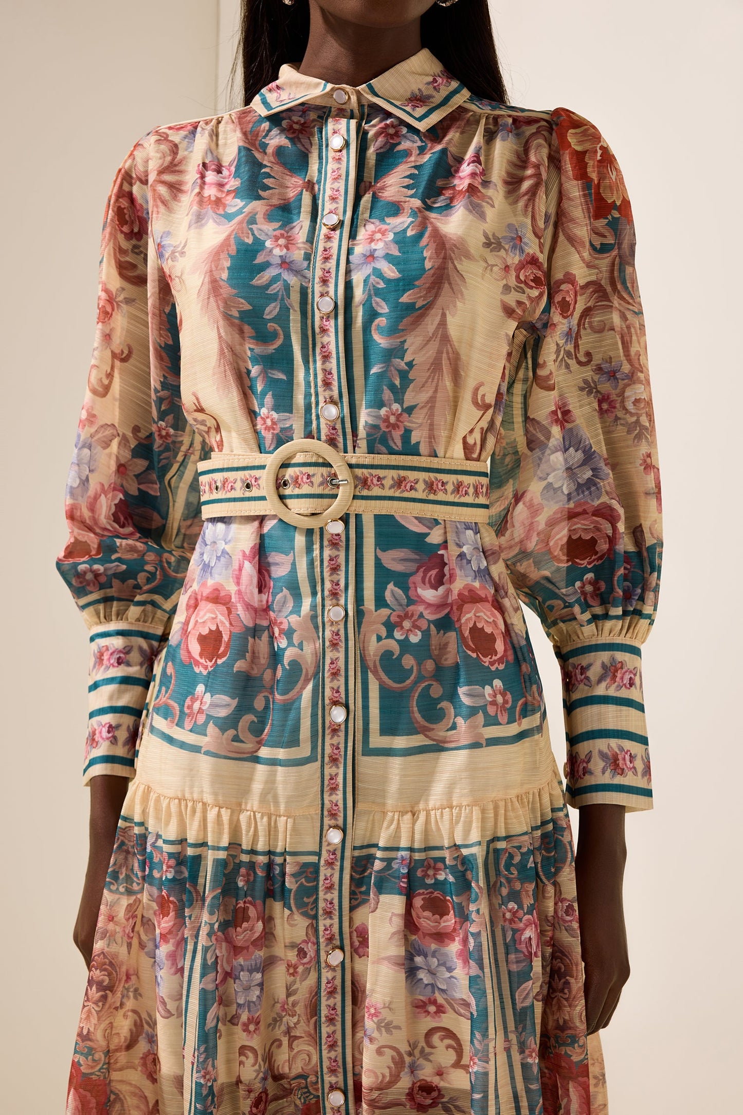 Shirt Collar Lantern Sleeve Midi Dress