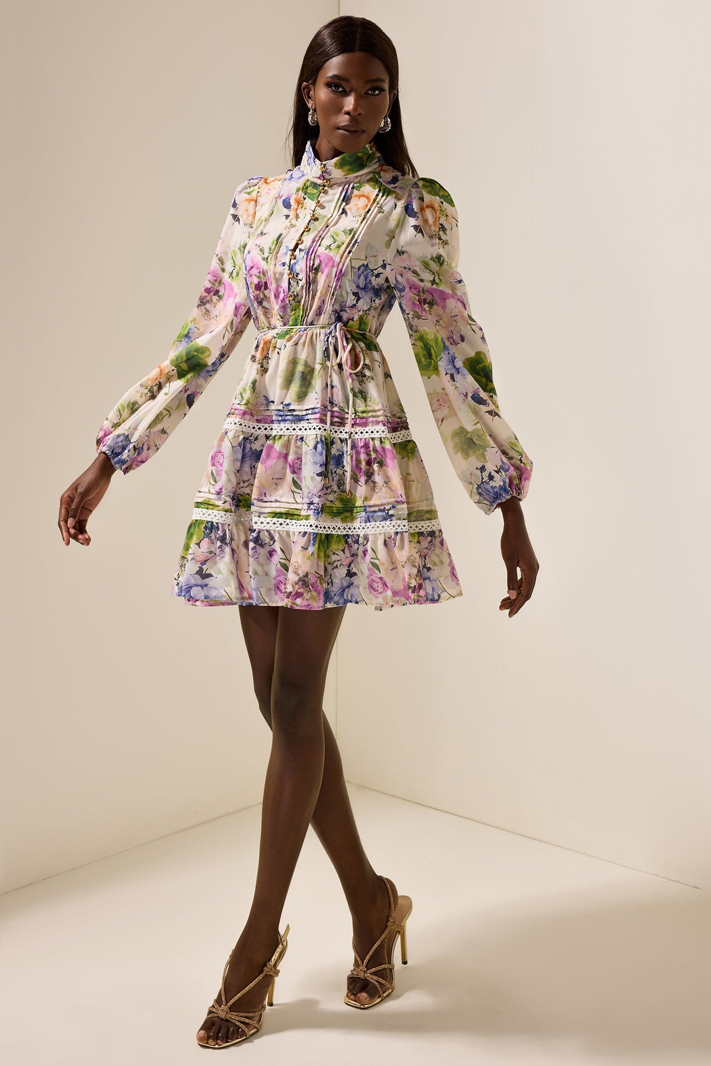 Long Sleeve Stand Collar Mini Dress