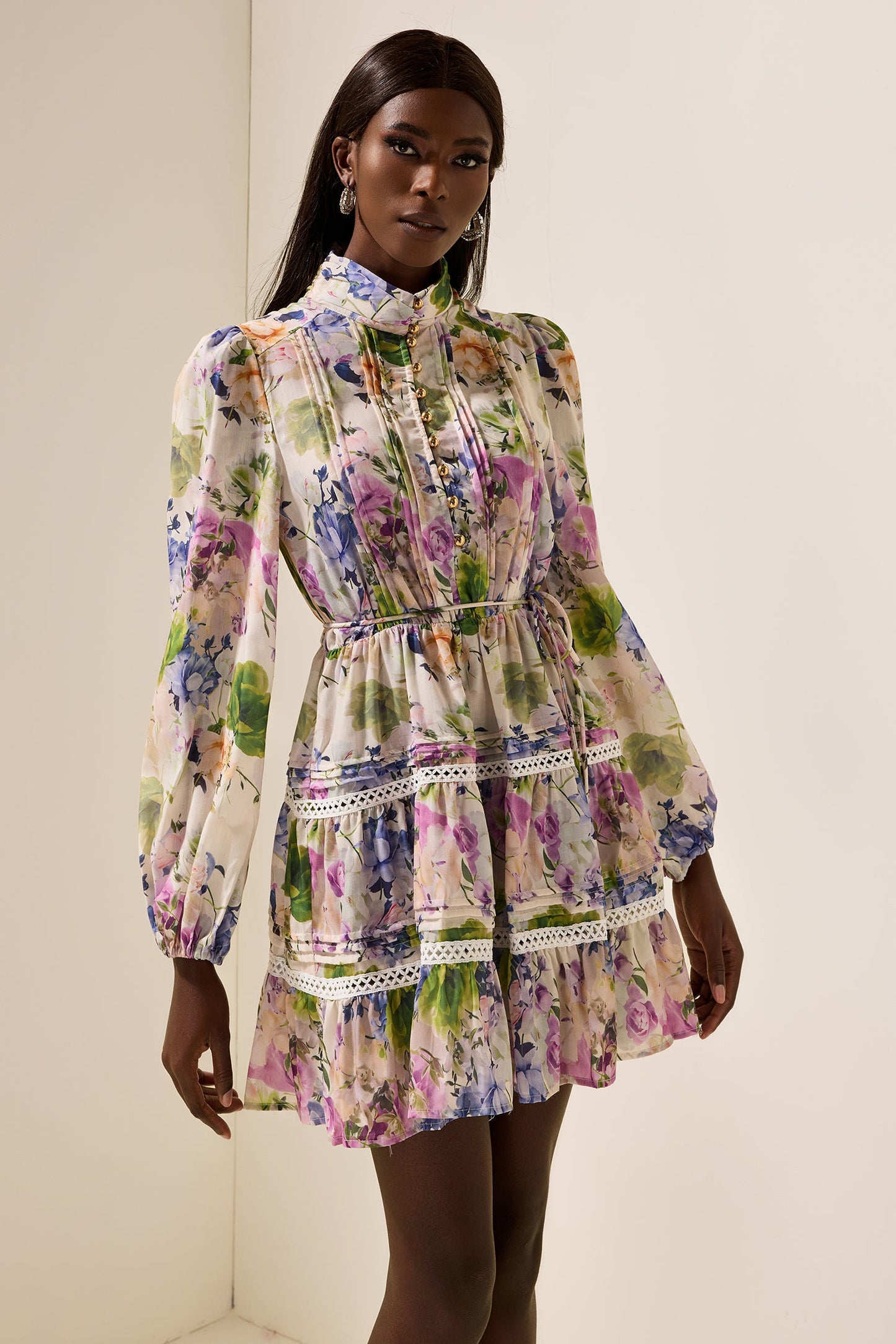 Long Sleeve Stand Collar Mini Dress