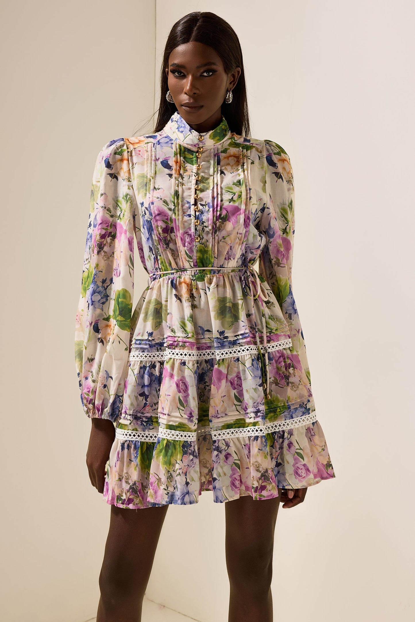 Long Sleeve Stand Collar Mini Dress