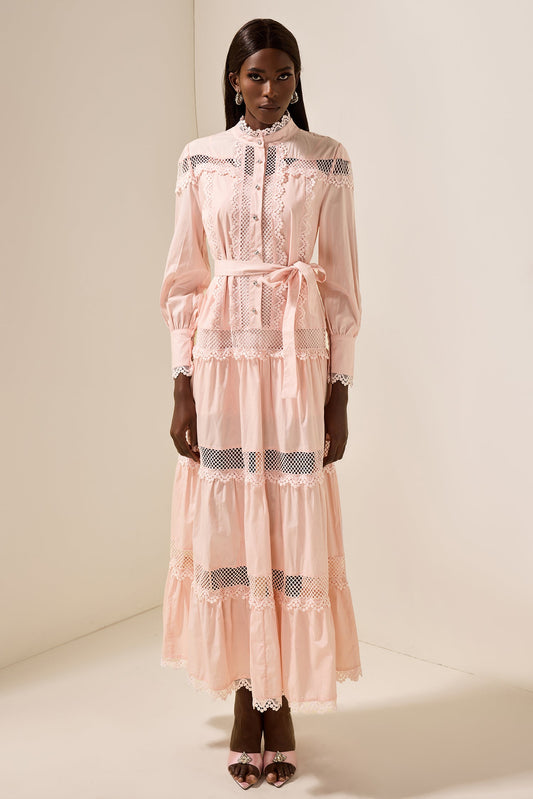 Lace Bottom Midi Dress With Belt