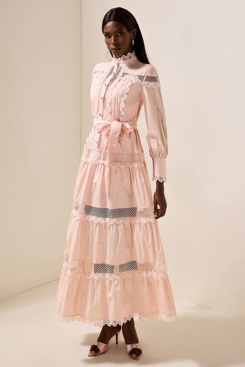 Lace Bottom Midi Dress With Belt