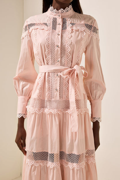 Lace Bottom Midi Dress With Belt
