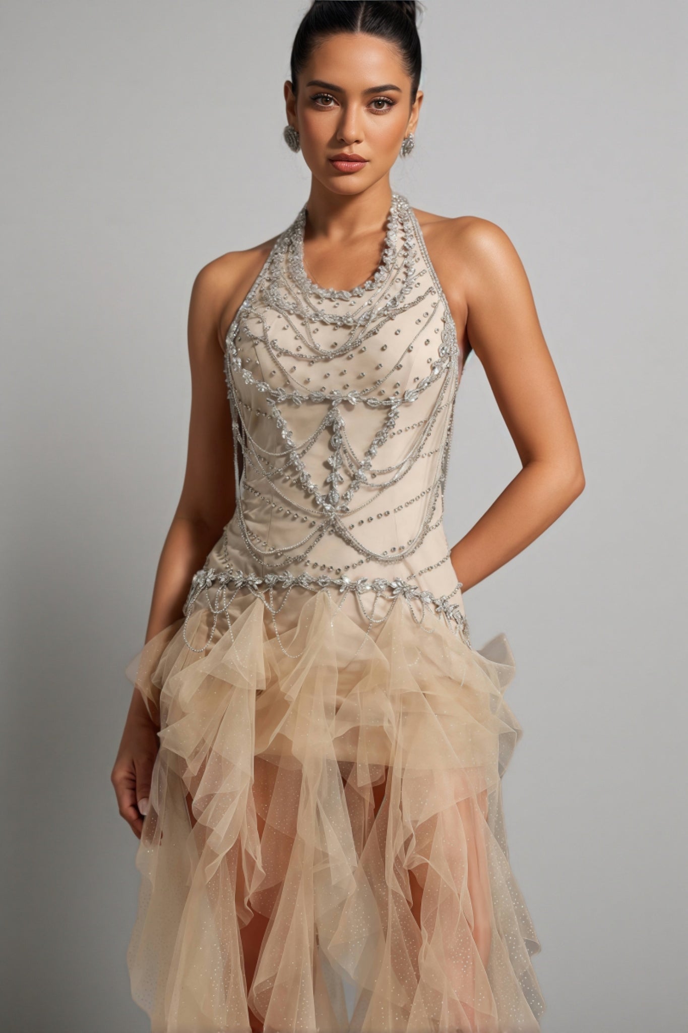 Daelad Sleeveless V-neck Sequin Tassel Maxi Dress