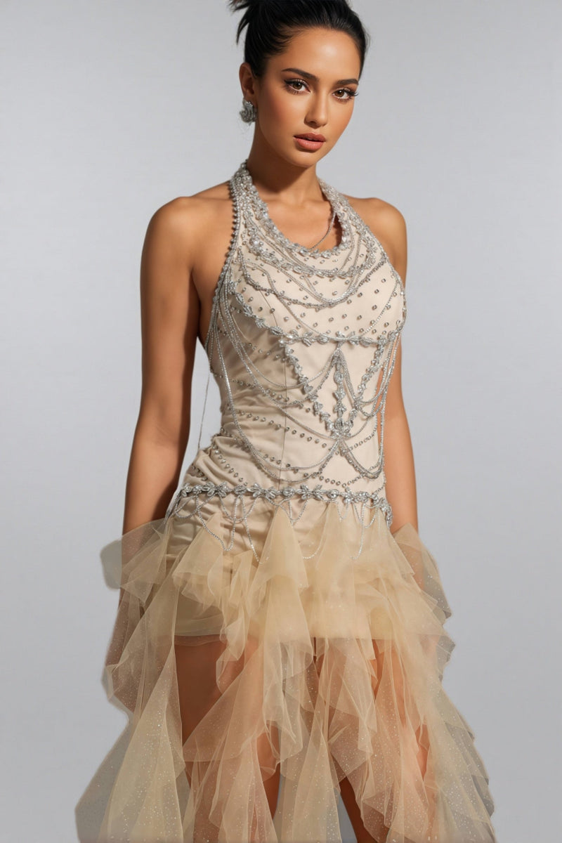 Daelad Sleeveless V-neck Sequin Tassel Maxi Dress