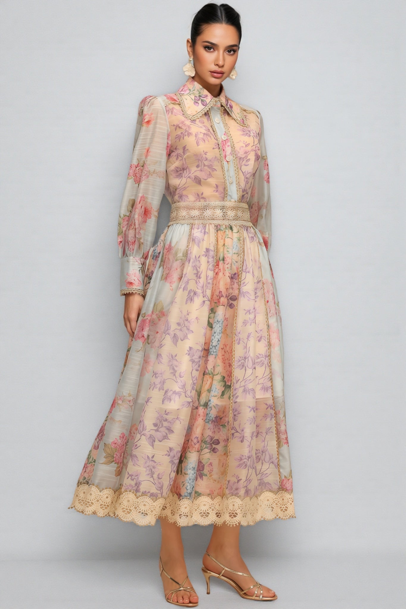 Judy Long Sleeve Printed Lace Two-piece Set