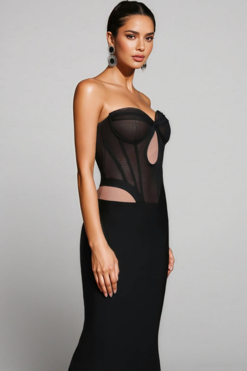 Luken Black Mesh Bandage Maxi Dress