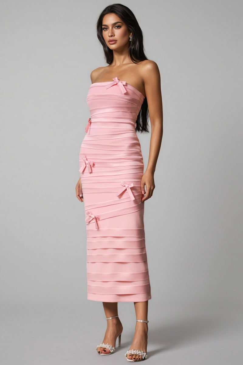 Secyij Sleeveless Bow Wrinkles Midi Dress